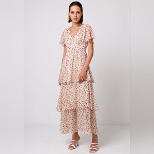 NWT Cream Maxi Dress with Floral Pattern Summer Wedding Guest Dress